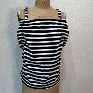 Free Assembly L Black White Striped Sleeveless Cross Back Strap Women‎ Top NWT